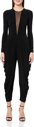 Norma Kamali Womens Waterfall Jumpsuit W/Mesh Insert
