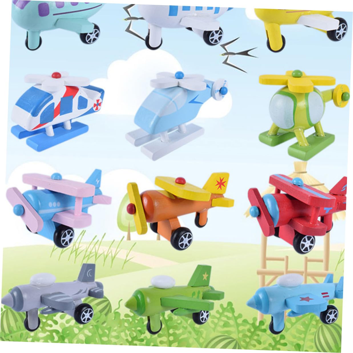 Juguete para Niños 12 Piezas Mini Aviones de Madera sin Rebabas Superficie Pulida, Juego Educativo Adecuado para Niños en Cumpleaños o Juegos