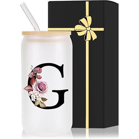 Monogrammed Glass Drinking Cup With Lid Straw Happy Birthday for Adult Men Women Who Have Everything Want Nothing Dad Mom Guy People Couples Parents Christmas Cool Funny Unique Special Gifts Present,G