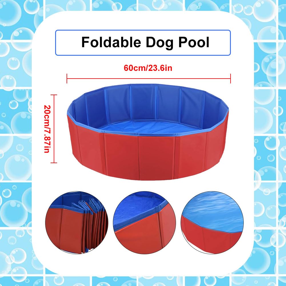 Piscine pliable pour chien, chiot et chat, avec valve d'eau, pour animaux de compagnie, enfants, jardin, plage, jardin, cour, 60 x 60 x 20 cm, rouge et bleu