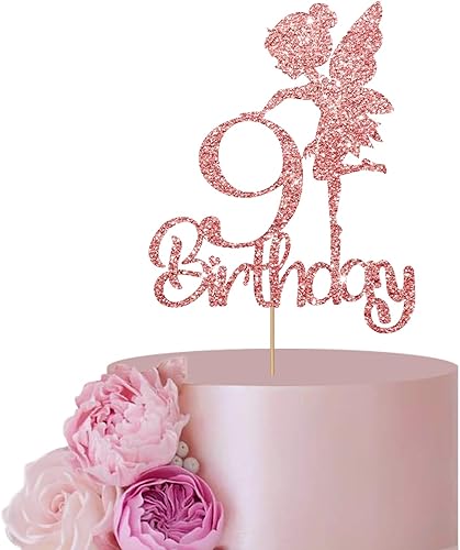 Decoración para pastel de cumpleaños 9 de oro rosa, decoración de pastel de hadas de nueve signos, suministros de decoración de fiesta de cumpleaños disponible en Yaxa Peru