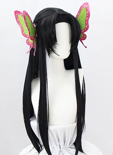 Miniatura 2 de MAGGAZ Anime Demon Slayer Cosplay Wig Long Ponytails Hair Wigs for Kimetsu no Yaiba Kochou Kanae Role Play Halloween Wigs with Wig Cap Coser Wig