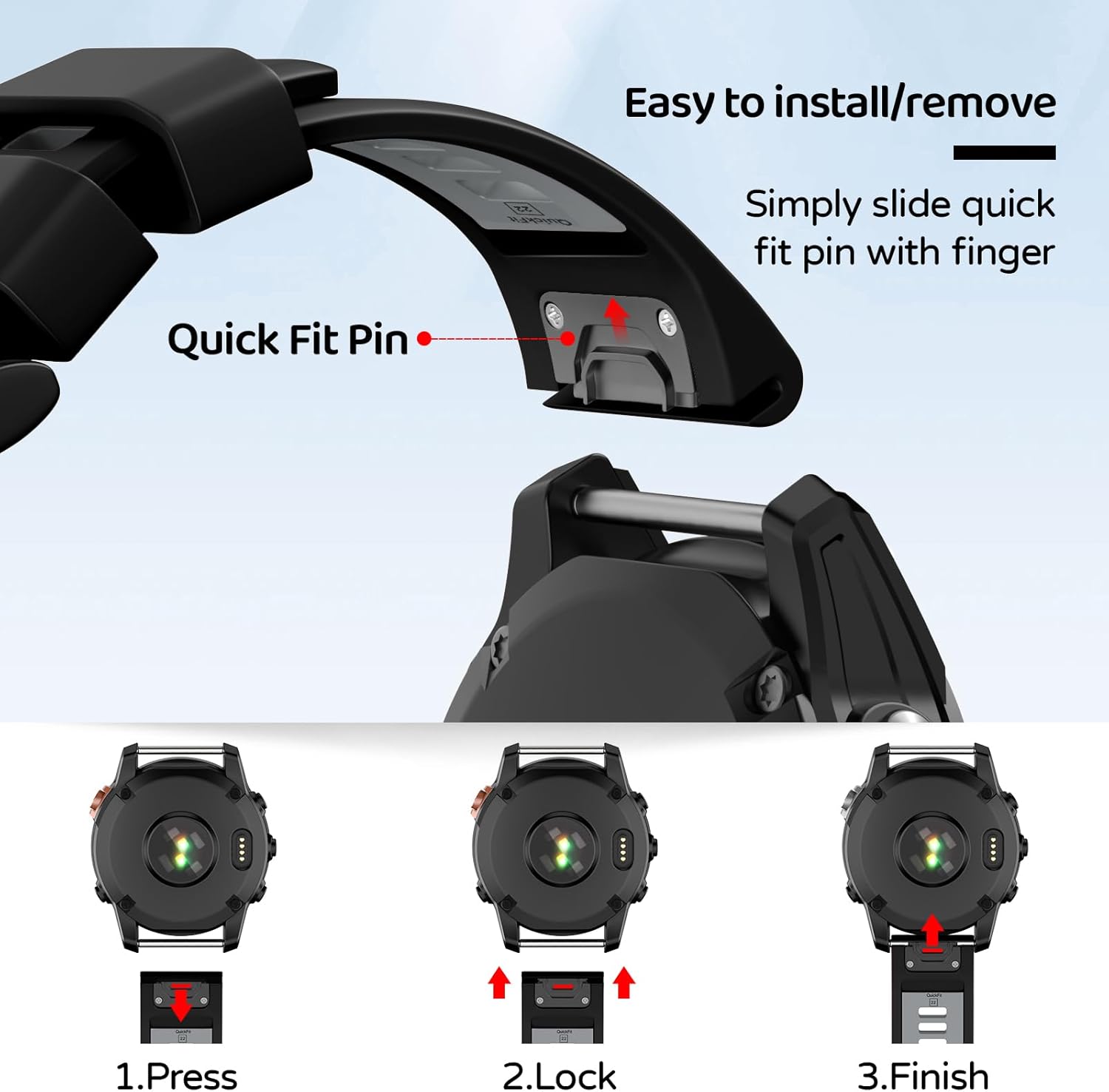 Watch Band for Garmin Fenix 8 47mm/Fenix 7/Fenix 6/Fenix 5/Epix Pro 47mm, 22mm Silicone QuickFit Replacement Bands - Image 2