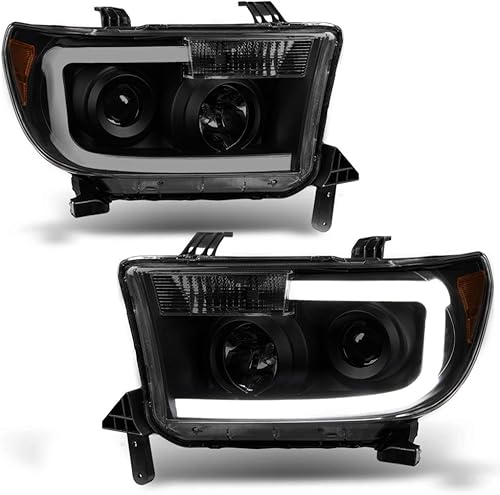 ACANII - Para Toyota Tundra 2007-2013, color negro, tubo LED ahumado, estilo actualizado, faros delanteros delanteros con proyector par