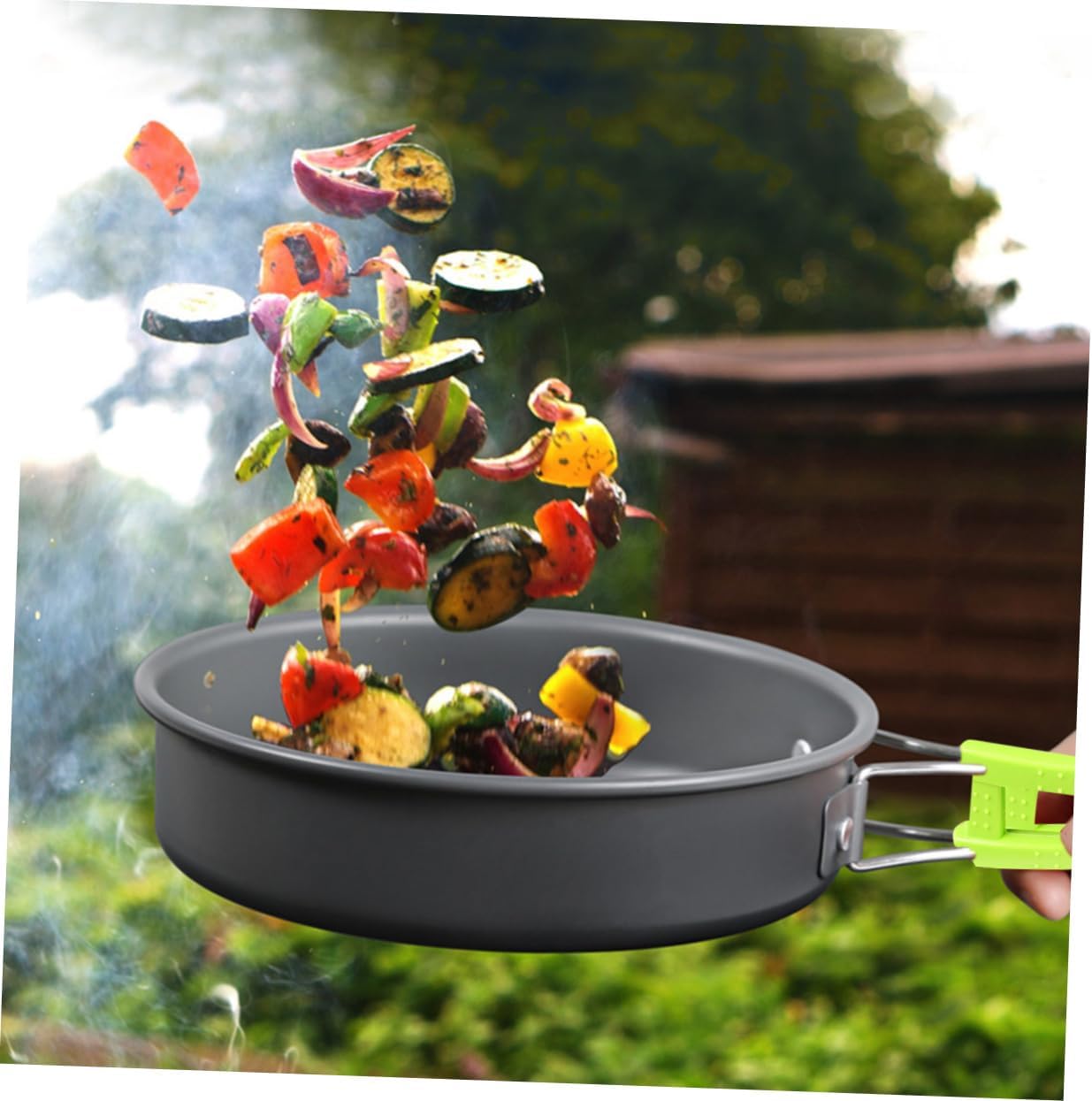 1set Non-Stick Camping Cookware Set Portable Cooking Utensils for People Lightweight and Compact Outdoor Cooking Supplies Kit Green