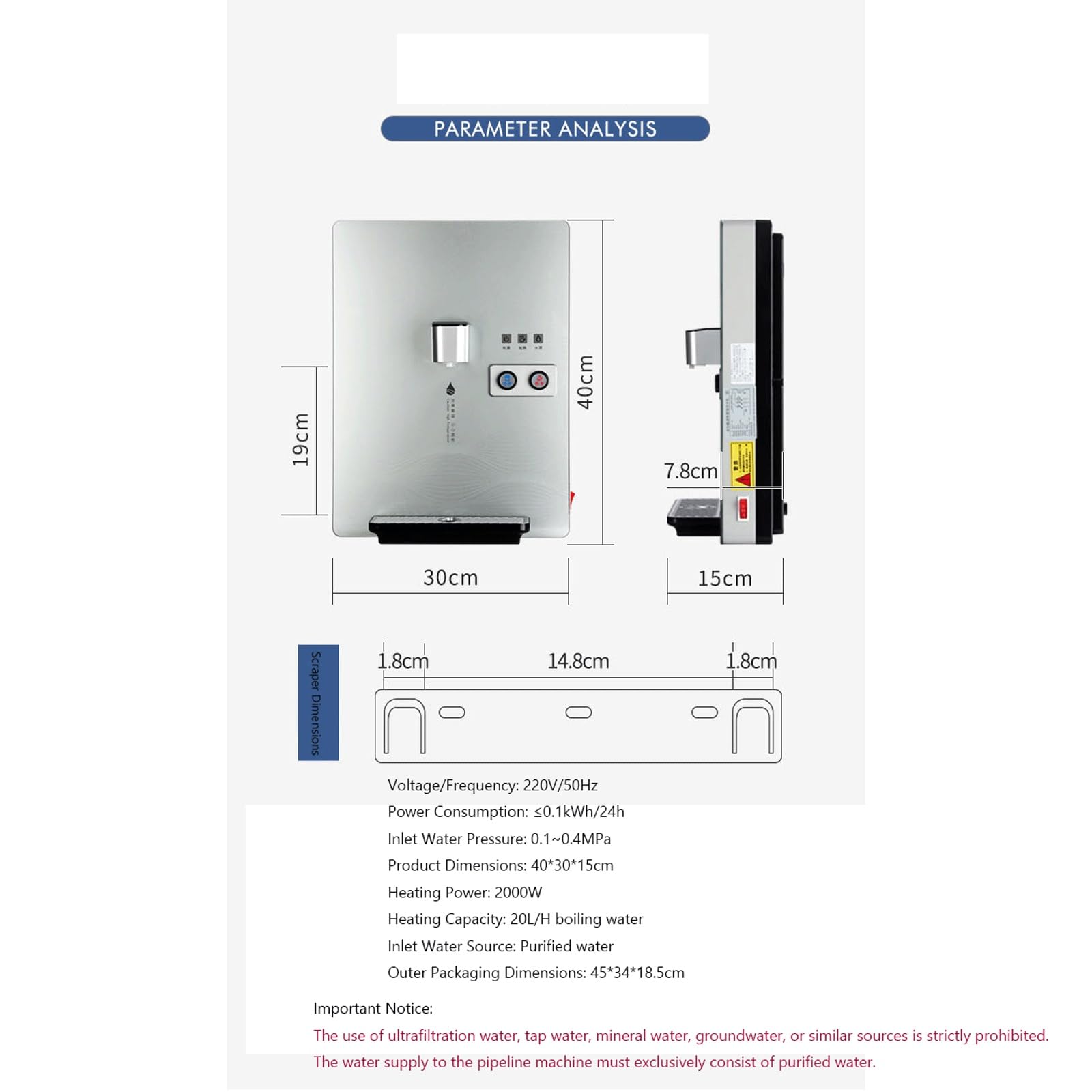 Distributeur Eau Mural Alimenté par Le Réseau Électrique avec Élément Chauffant en Acier Inoxydable Et Double Commande Fontaine A Eau pour Bureau,Salon,Chambre À Coucher