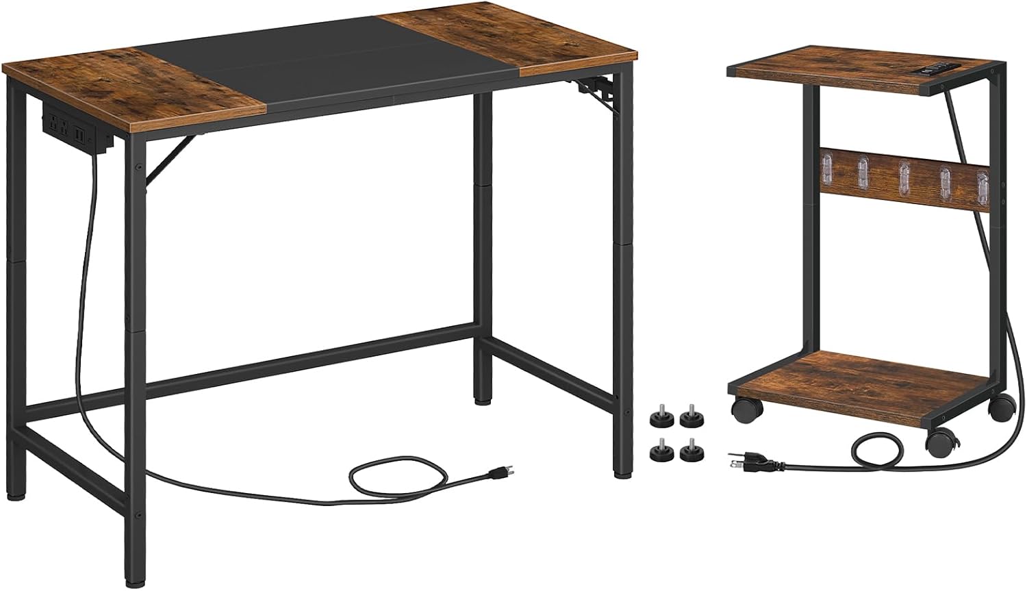 HOOBRO Computer Tower Stand and Computer Desk Bundle, PC Stand with Charging Station, PC Tower Stand with Locking Caster Wheels, Office Desk with Power Outlet, for Home Office BF40UDN01-BF01UCJ01G1