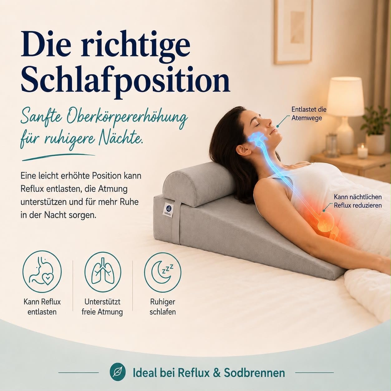 Keilkissen Bett mit Nackenrolle – Reflux Kissen Erwachsene gegen Sodbrennen & Schnarchen, Ergonomischer Matratzenkeil für erhöhte Schlafposition, besseren Schlaf & Rückenentlastung