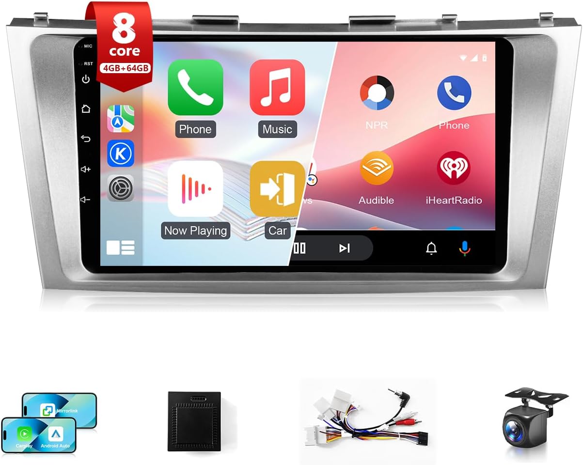 8Core 4G + 64G Android Stereo for Toyota Camry 2006 to 2011 Car Radio Apple CarPlay Android Auto, 9IN IPS Touch Screen for Camry Head Unit GPS Navi BT 5G WiFi FM RDS DSP HiFi SWC Camera CANBUS