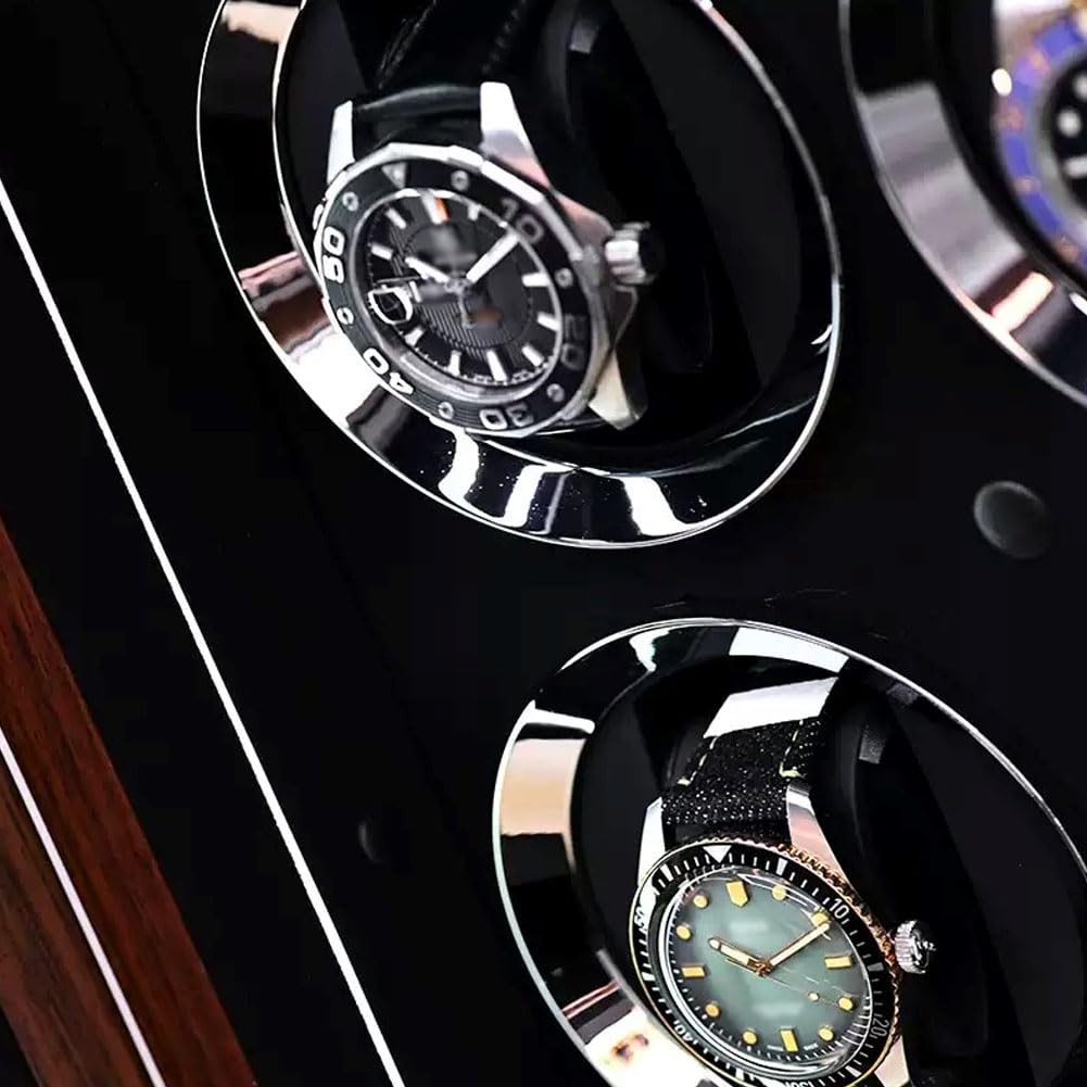 Relojero Automatico, Bobinadora de Relojes Madera Maciza de Nogal Negro 12 Winding Slots | Vertical con Reinicio Automático Totalmente Antimagnético Ultrasilencioso con Iluminación Ambiental Led