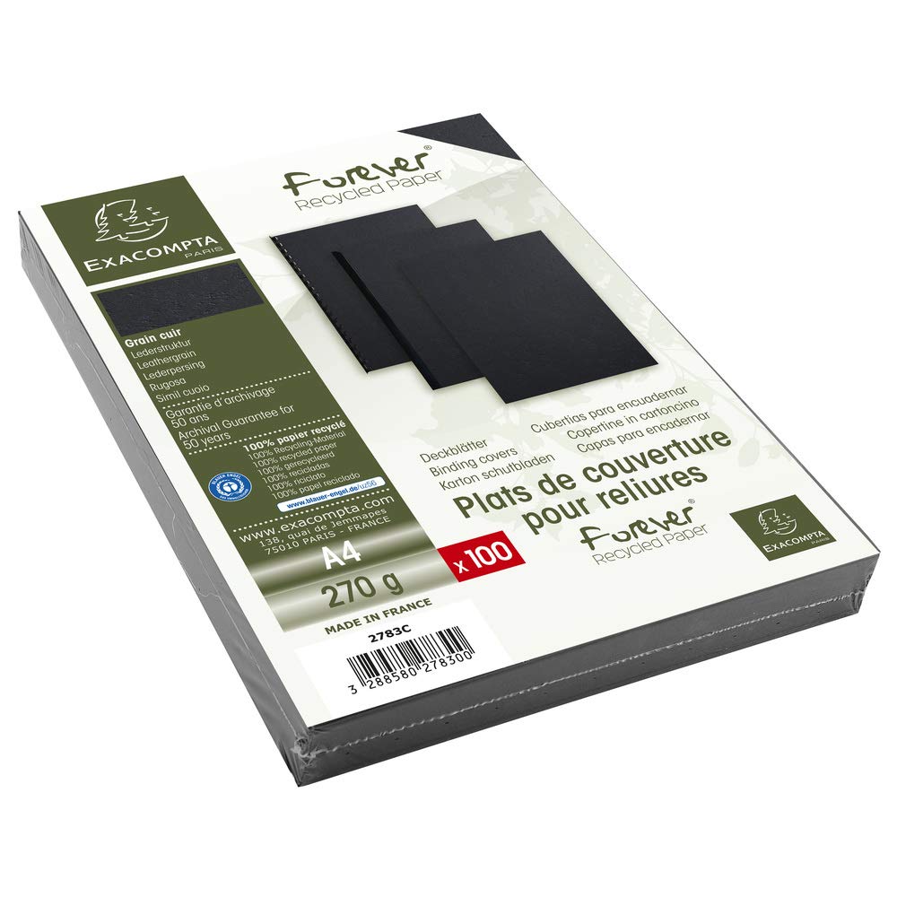 Exacompta Lote de 100 cubiertas/cartulinas de dossiers, Negro, A4