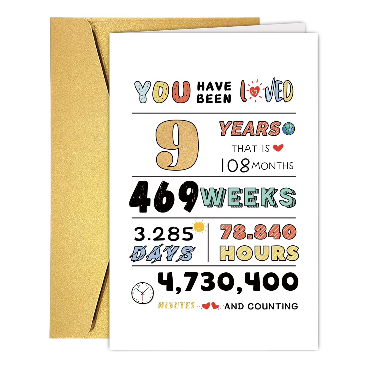 Cute 9th Birthday Card for Girls Boys, Ideal 9th Birthday Gift from Mom Dad, 9 Years Old Birthday Card Gift For Son Daughter Children, Unique 9th