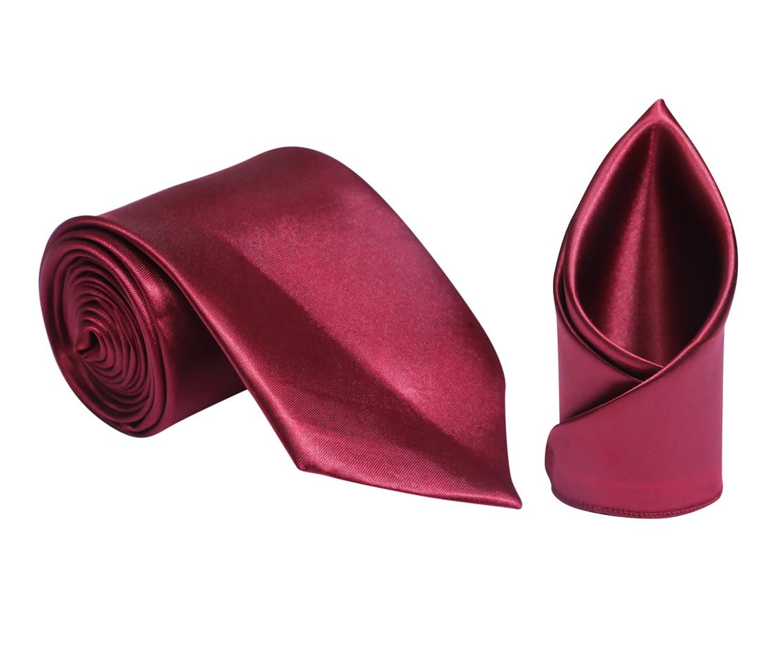 krawatte Men's Solid Satin Necktie with Pocket Square-picture-44