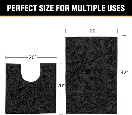 Miniatura 7 de H.VERSAILTEX Tapete de baño de felpilla de lujo negro de 17 x 24 pulgadas, paquete de 2 alfombras de baño de 32 x 20 pulgadas y 20 x 20 pulgadas,