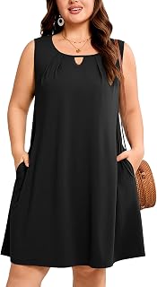 AusLook Plus Size Summer Midi Dress 1X-5X Sleeveless A-Line with Pockets
