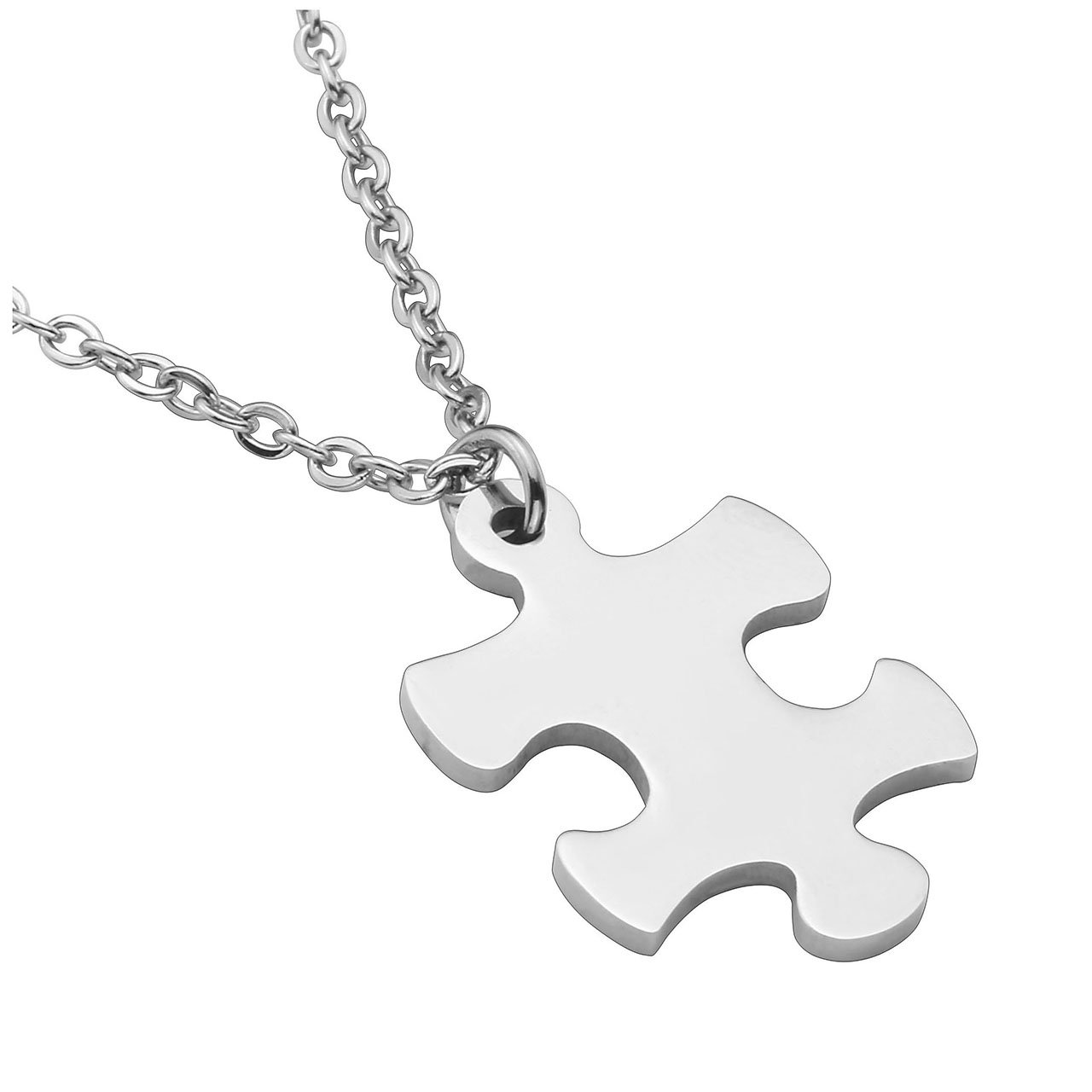 PiercingJ Personalized Incisione 2 pezzi in acciaio inox 25 x 17 mm Puzzle Ciondolo Collana dell'amicizia ciondolo partner con catena 24" per uomo e donna, colore: Non incisa., cod. PiercingJ-0009