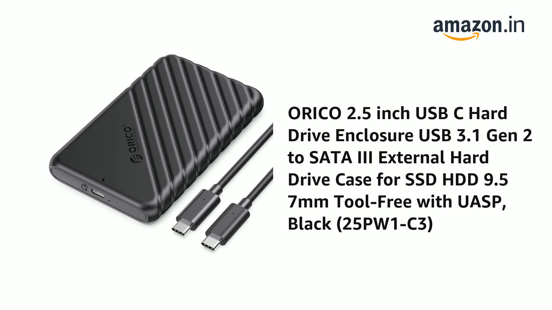 ORICO 2.5 inch USB C Hard Drive Enclosure USB 3.1 Gen 2 to SATA III