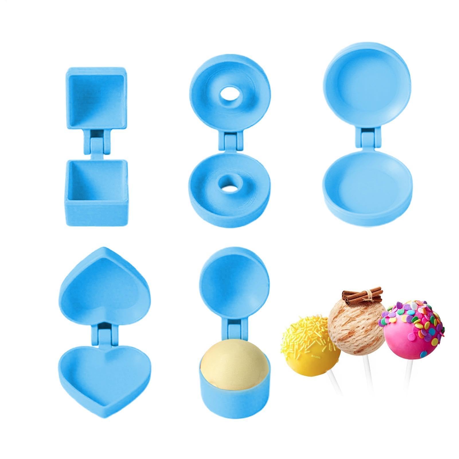 Duqulle 5 Pieces Cake Pop Mold, Round and Heart Cake Pop Molds, Chocolate Candy Mould, Round Shape Cakesicle Popper Maker Set, Treat Baking Mold Kit for Wedding Birthday Gathering Dessert