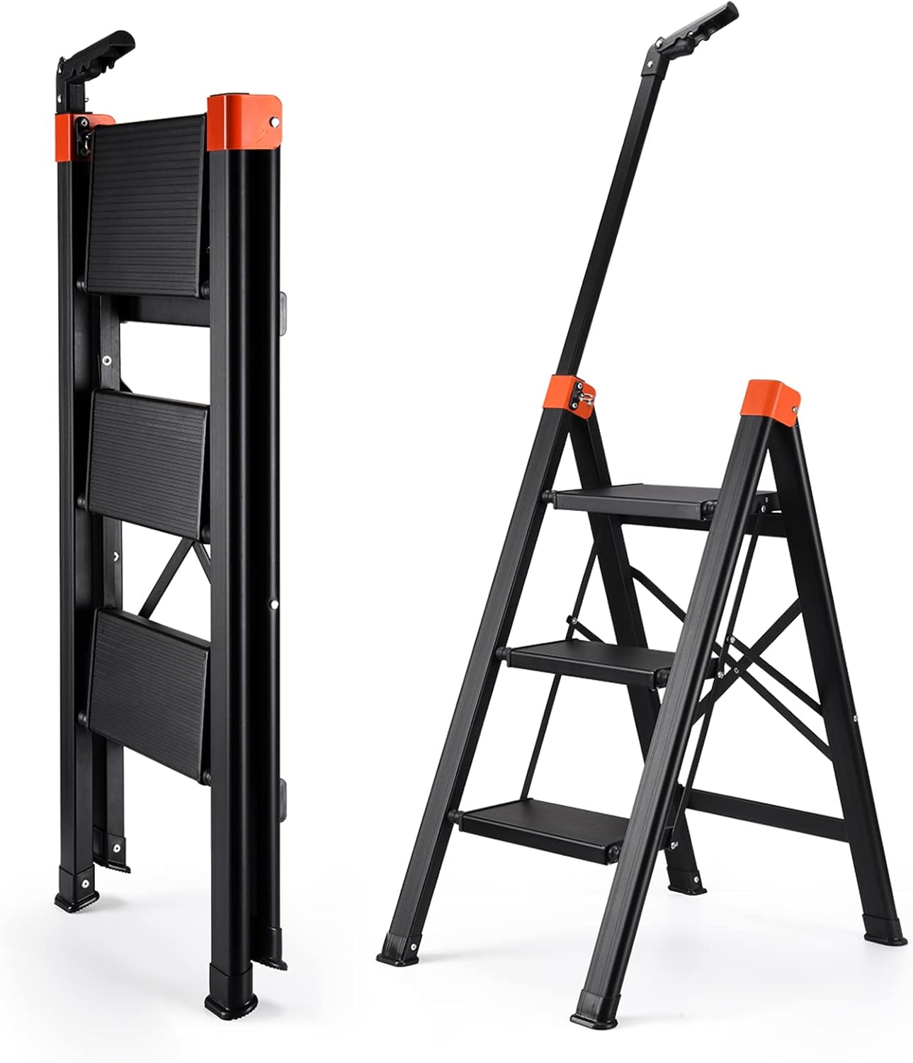 Aluminum Ladder ALPURLAD 3 Step Portable Folding Ladders with Wide Anti