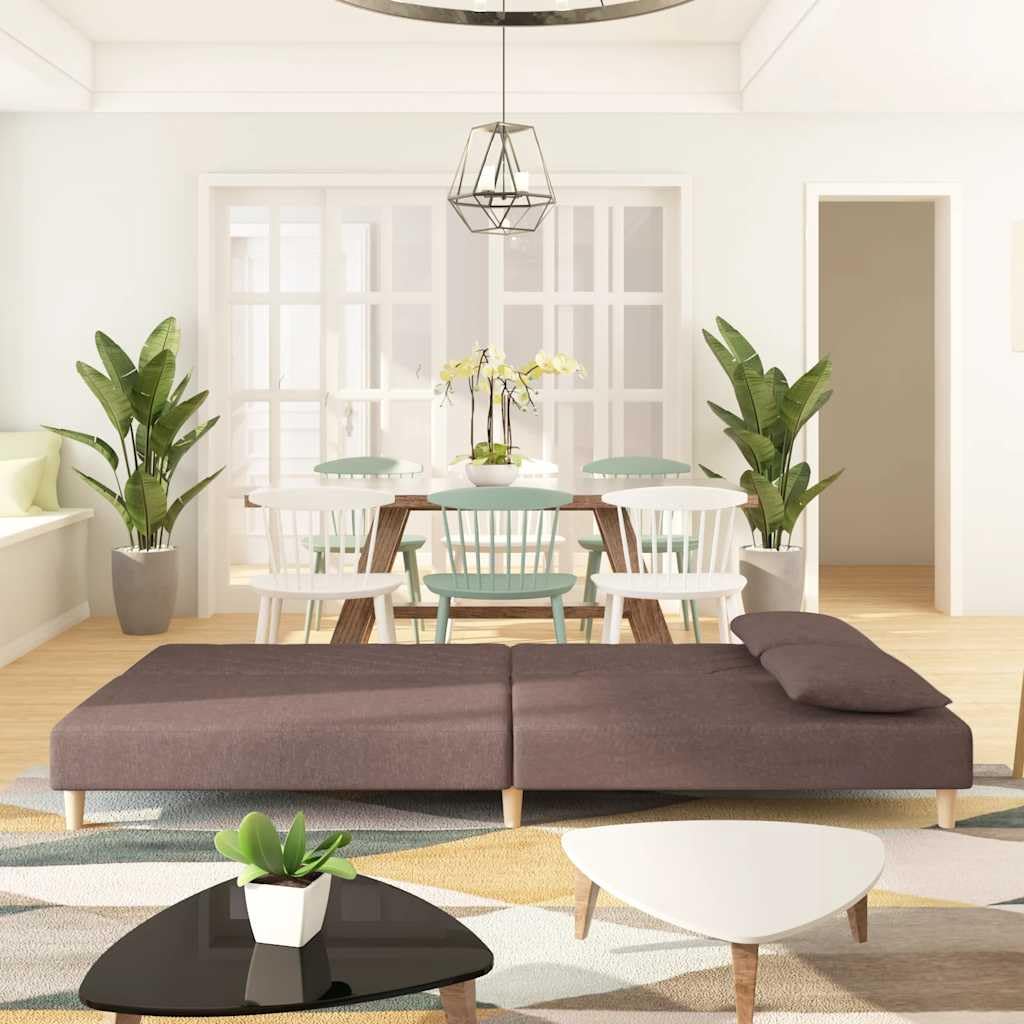 Canapé-lit 2 places avec 2 coussins en tissu taupe, lit d'appoint polyvalent et salon, canapé d'angle confortable avec espace de rangement, accoudoirs, dossier, appuie-tête, idéal pour salon