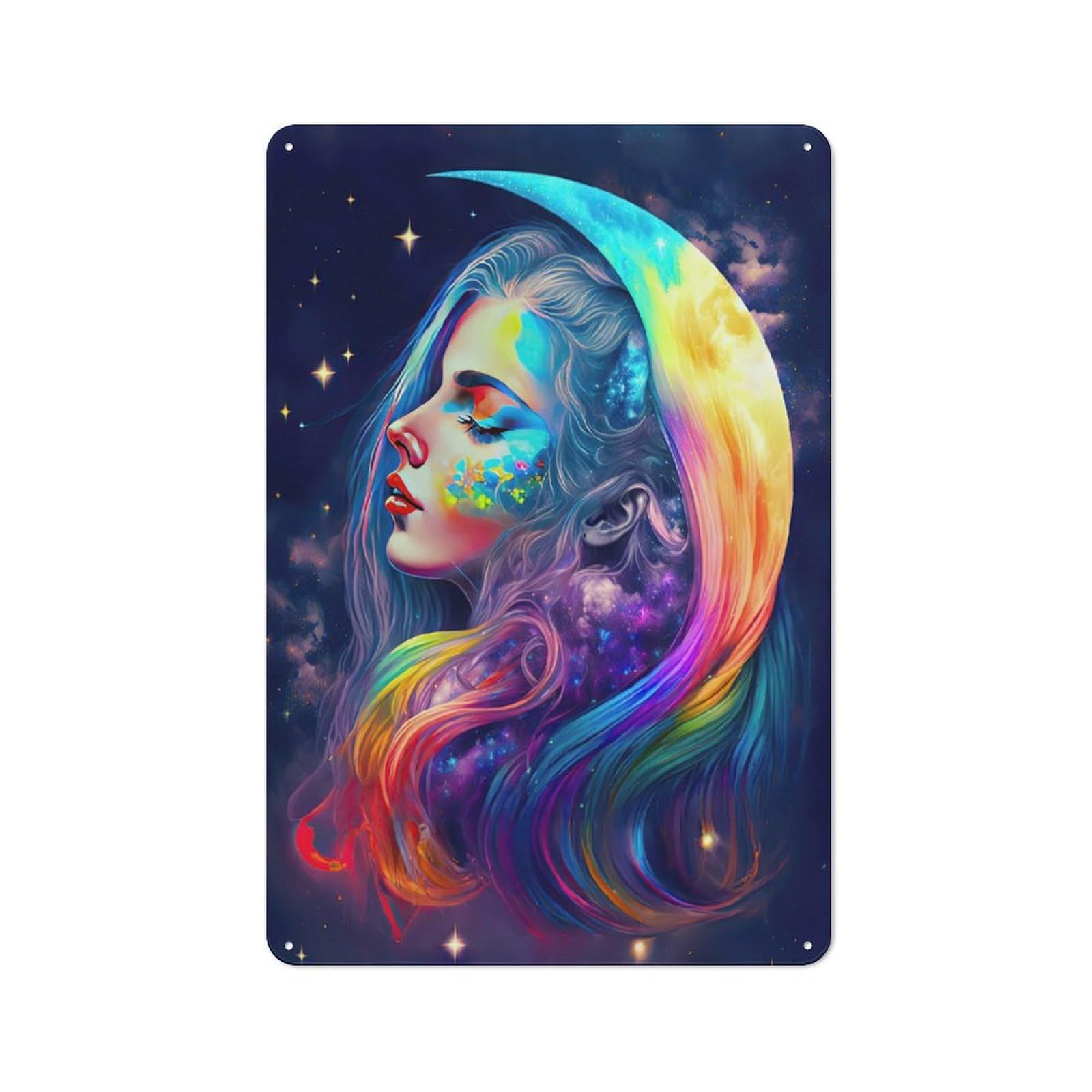 Junmoney Style-13 Rainbow Moon Goddess Rustic Tin Sign 30X20cm For Pub Or Café, For Collectors Building A Themed Wall Display