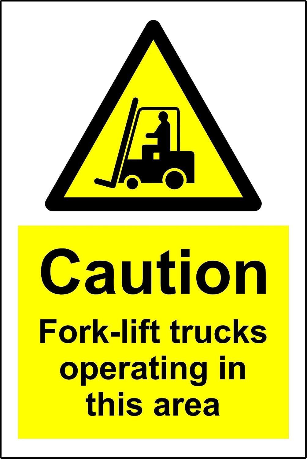Warning Caution Fork-Lift Trucks Operating Safety Sign - Self Adhesive Sticker 300mm x 200mm Case (Pack of 10)