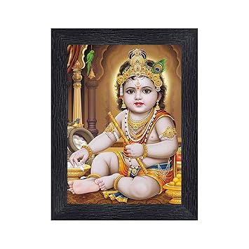PnF Bal Krishna (Baby) Religious Wood Photo Frames with Acrylic Sheet (Glass) for Worship/Pooja(photoframe,Multicolour,8x6inch)-20472-