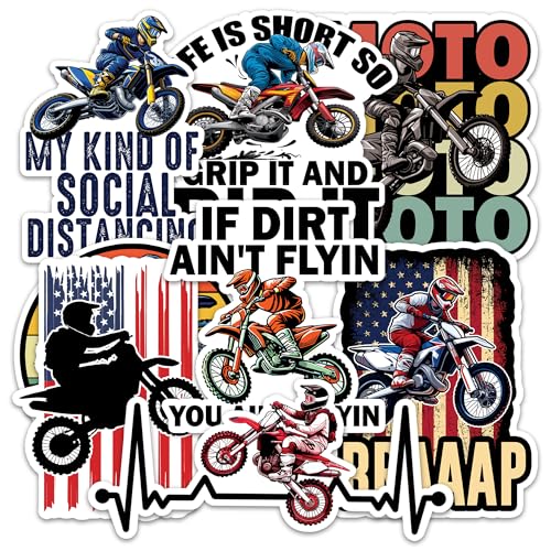 Motocross Dirt Bike Sticker 8 Pcs (Large Size) Vinyl Stickers Laptop Waterproof Decal for Car Bumper Water Bottle Notebook Luggage Window Birthday Decorations - Size 4 Inches