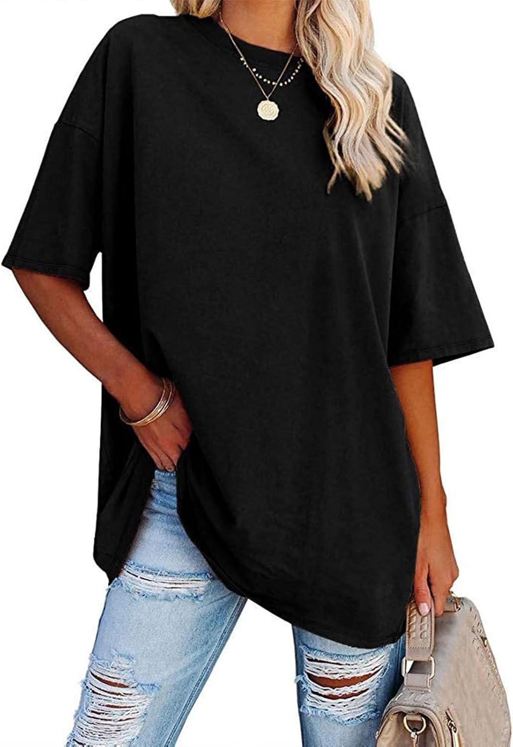 luwita Oversized T Shirts for Women Loose Fit Crewneck Short Sleeve Tops Summer Casual Blouse Y2K 2026 Basic Tees