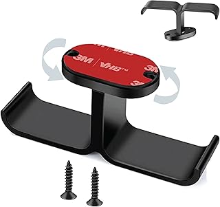 Minsaz Headphone Holder Desk 360 Degree Rotating Dual Headphone Hook Under Desk - Powerful Self Adhesive Headphone Hanger for Desk -Headset Stand - Perfect Gaming Headset Desk Accessories. Black
