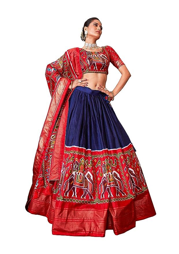 Khunshi creationWomen Printed Kanjiveram Silk Ethnic wear Unstitched Lehenga Choli With Dupatta Set (WS_2045)
