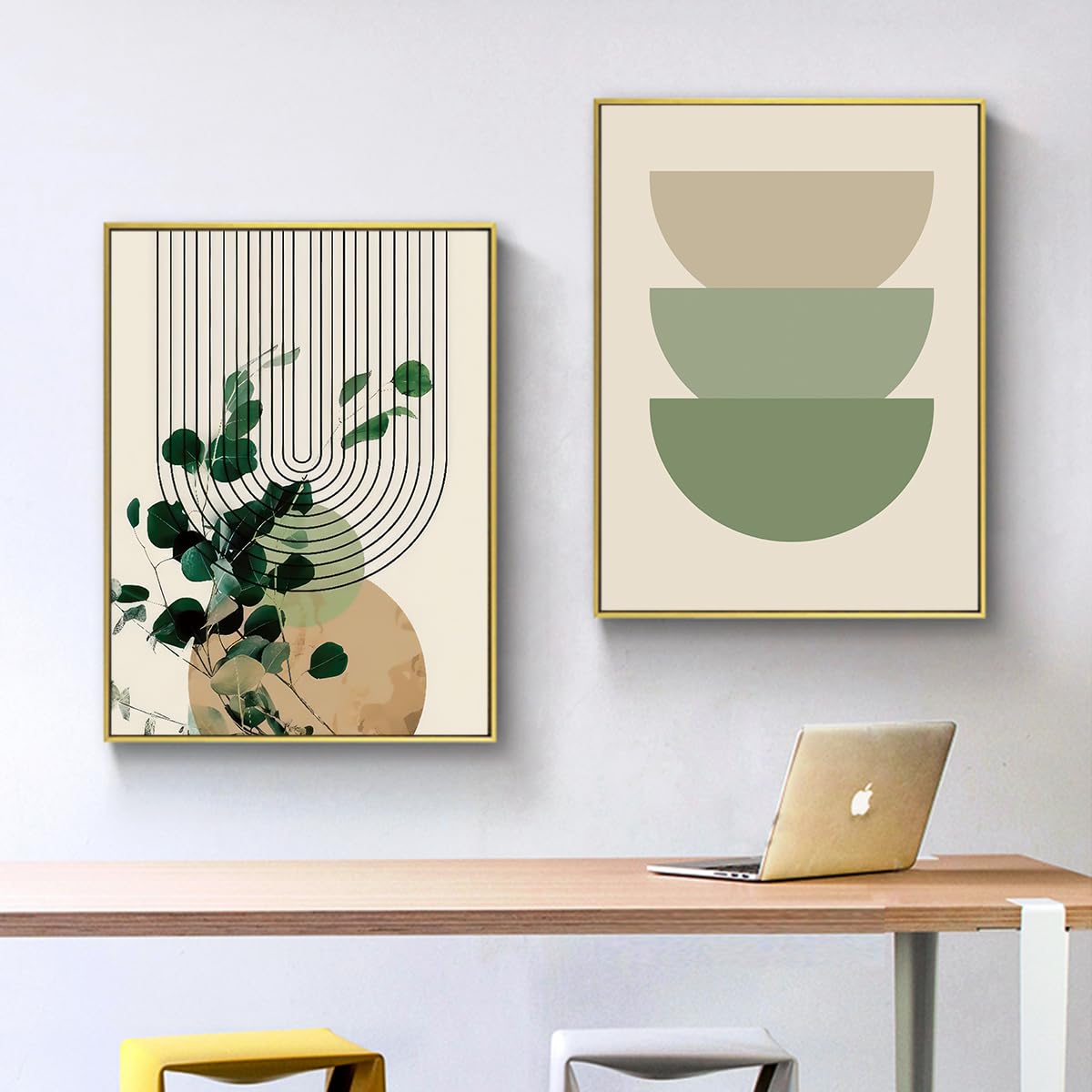 KXHHYB Cuadro geométrico moderno, imágenes estéticas de plantas verdes, modernos cuadros de pared para sala de estar y dormitorio, decoración de pared sin marco (C, 60 x 90 cm*3)
