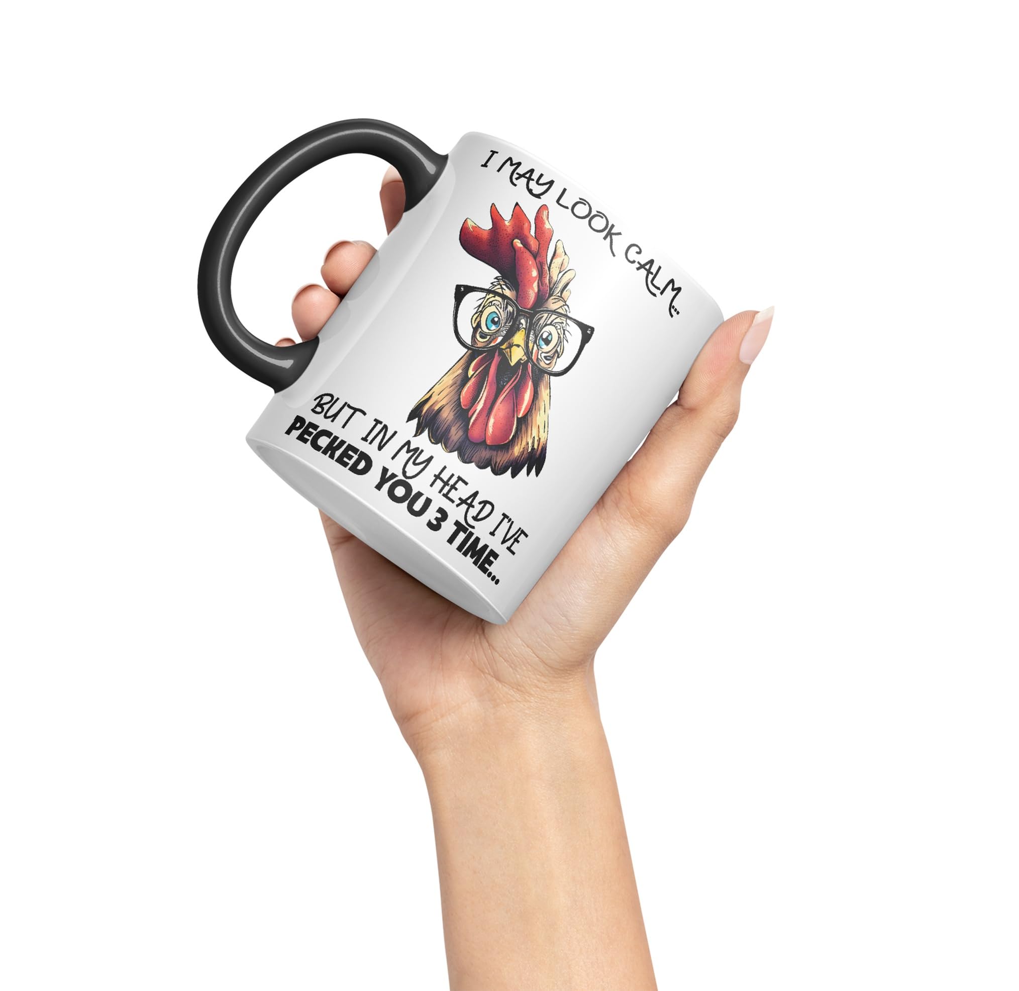 Vixar I May Look Calm.. Chickens Sarcastic Joke Ceramic Coloured Mug Cup for Tea Coffee Hot Brew 330ml 11oz (Black) - Image 4