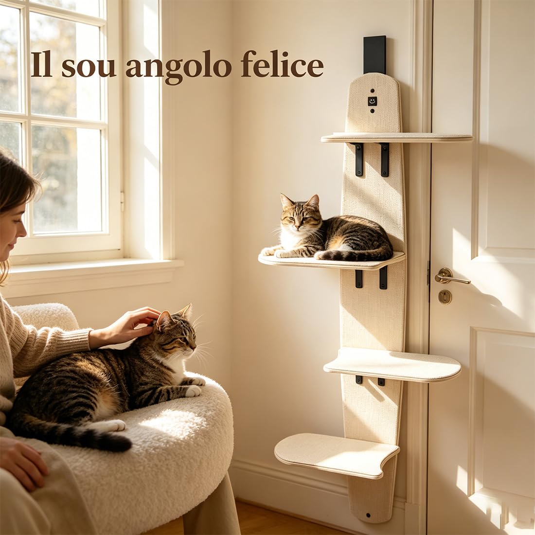 Tiragraffi A Torre per Porta A 4 Livelli, Mensole Da Parete per Gatti, Mensola per Gatti Da Appendere Alla Porta Versatili, Montate In Legno per Famiglie, Negozi Di Animali E Gatti (1PC)