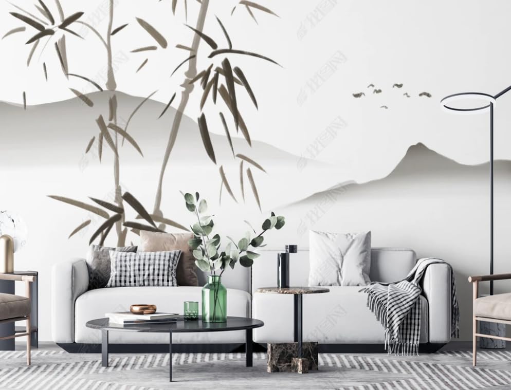Papier peint intissé bambouseraie Shanshui décor panoramique haut de gamme pour chambre