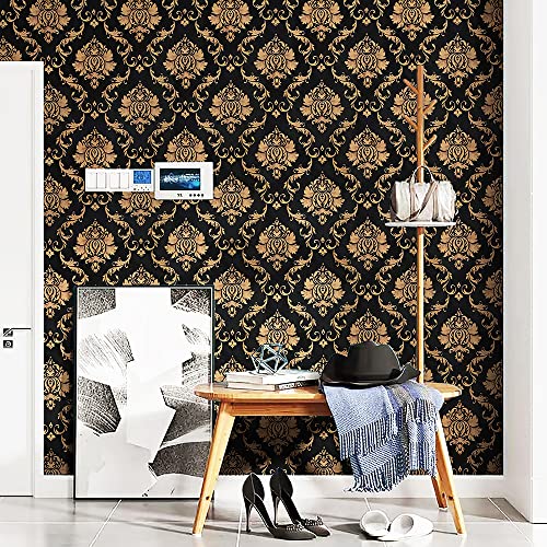 17.7"×118" Peel And Stick Wallpaper Gold And Black Contact Paper Flower Wallpaper Self Adhesive Removable Wallpaper Decorative Wall Paper Vinyl #TOP5
