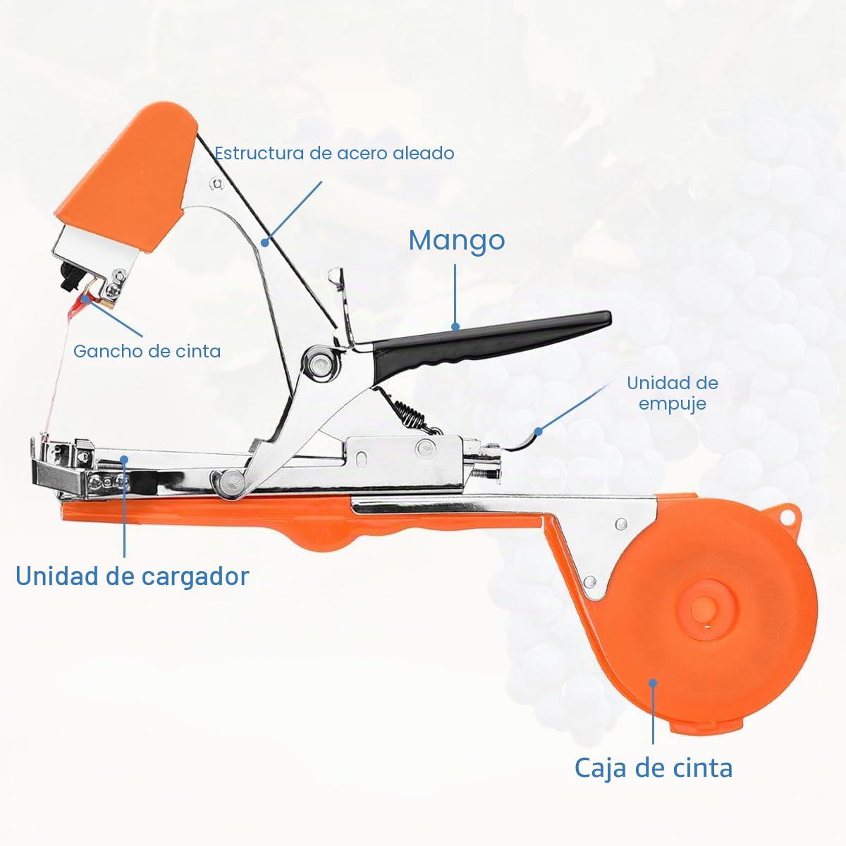Maquina Atadora de Tomates, Herramienta de Cinta de Jardín para Viñedo Pepino UVA Fruta Flores Vegetales, Naranja