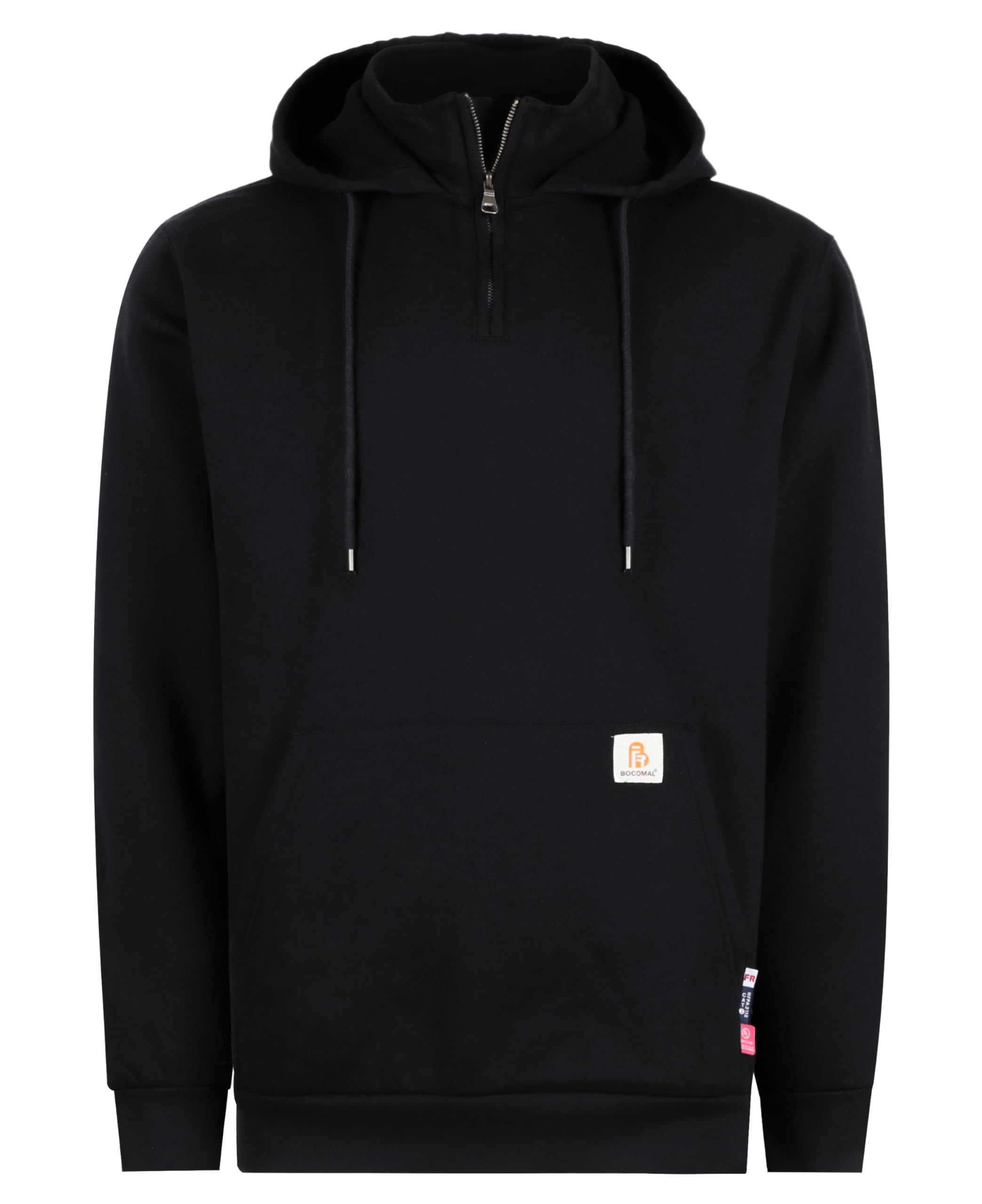 BOCOMAL FR Hoodies 1/4 Zipper 10.5oz Fleece Fire Resistant Sweatshirts CAT2 | NFPA2112 CAT2 UL Certified Midweight 100% Cotton Pullover,Mock Neck Hooded,Kangaroo Pocket,Water Repellent/Stain Resistant