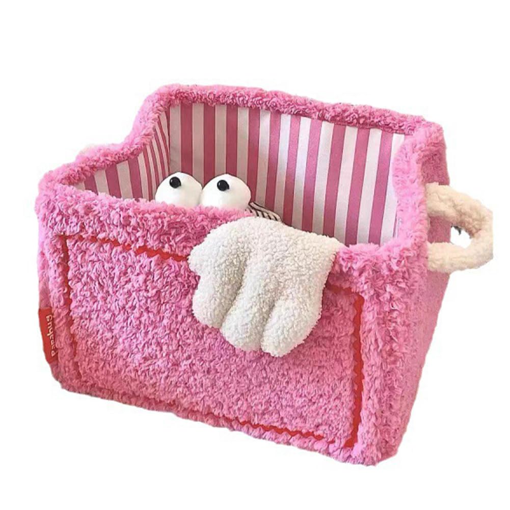 Cartoon Storage Baskets Toy Basket Snacks Basket Dirty Clothes Basket Foldable Plush Container Versatile Storage Basket for Kids Clothes Towels Baby Toy Storage, Large Pink