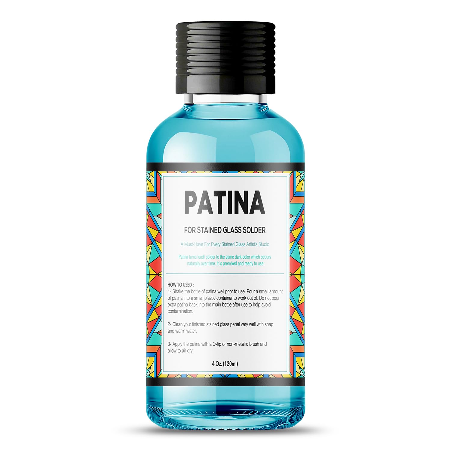 Patina for Stained Glass Solder, Black Patina for Stained Glass Solder, Stained Glass Solder - 4 oz Bottle