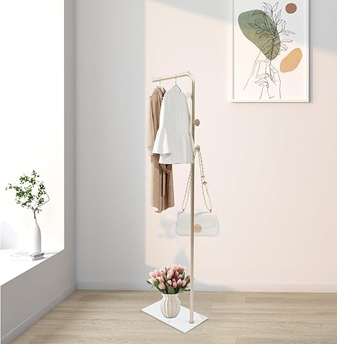 Miniatura 6 de Perchero de metal independiente con base de mármol natural, soporte para colgar ropa de entrada con 3 ganchos, árbol de pasillo de hotel para el