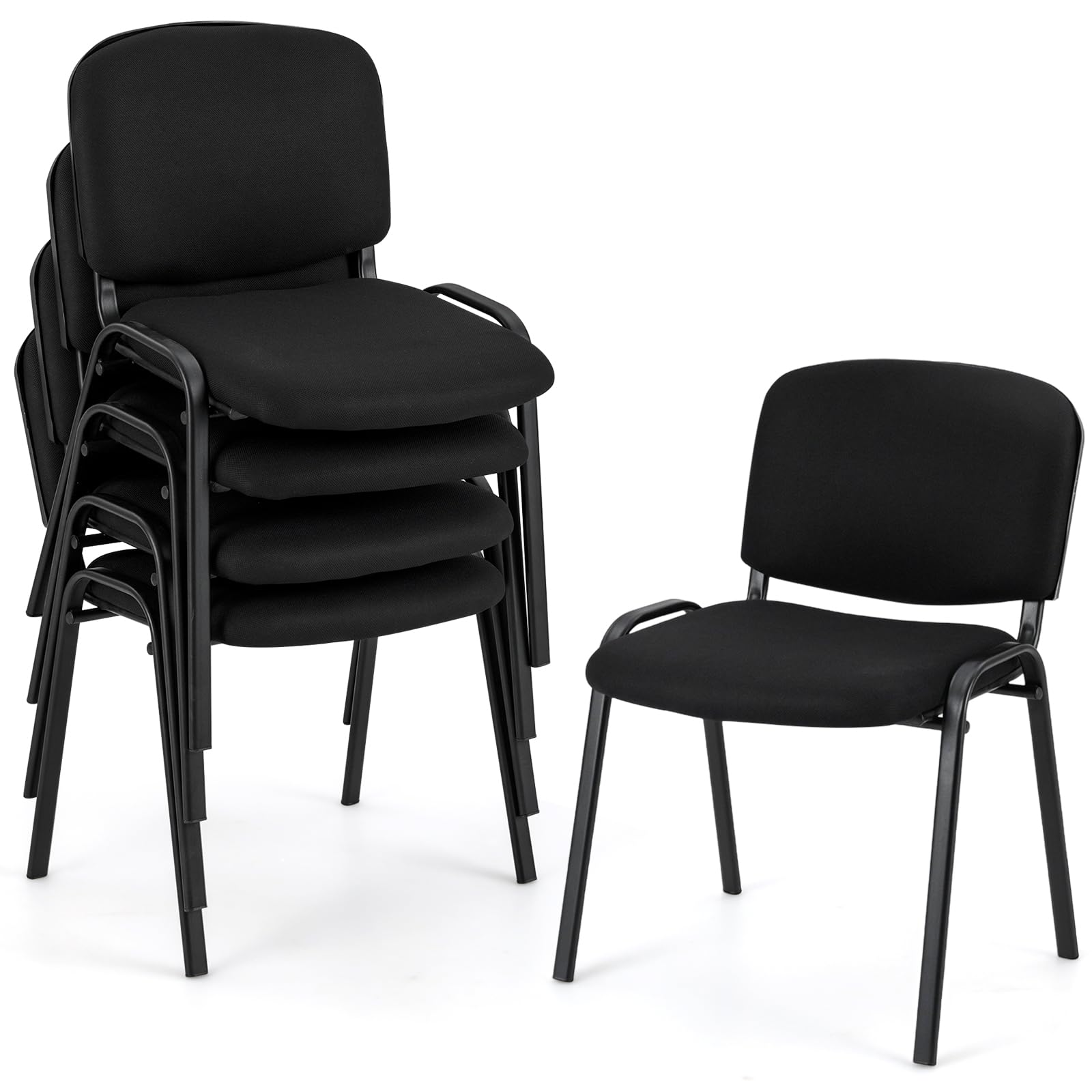 HOMASIS 5er Set Bürostuhl, stapelbarer Konferenzstuhl mit Rückenlehne, belastbar 150 kg, gepolsterter Besucherstuhl für Büro Wartezimmer Konferenzraum, Empfangsstuhl Schwarz (Modell 2)