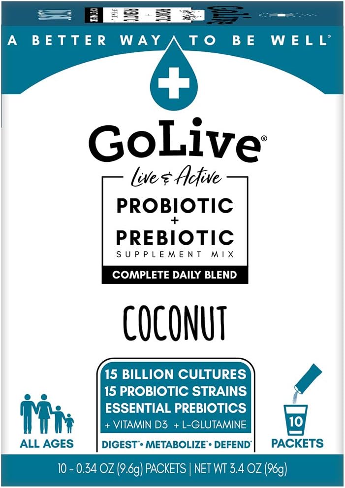 GoLive COCONUT Synbiotic (Probiotics + Prebiotics); 15 Billion CFUs; 15 Clinical Strains. Formulated and Recommended by Doctors and Dietitians for Digestion, Metabolism, Immunity.