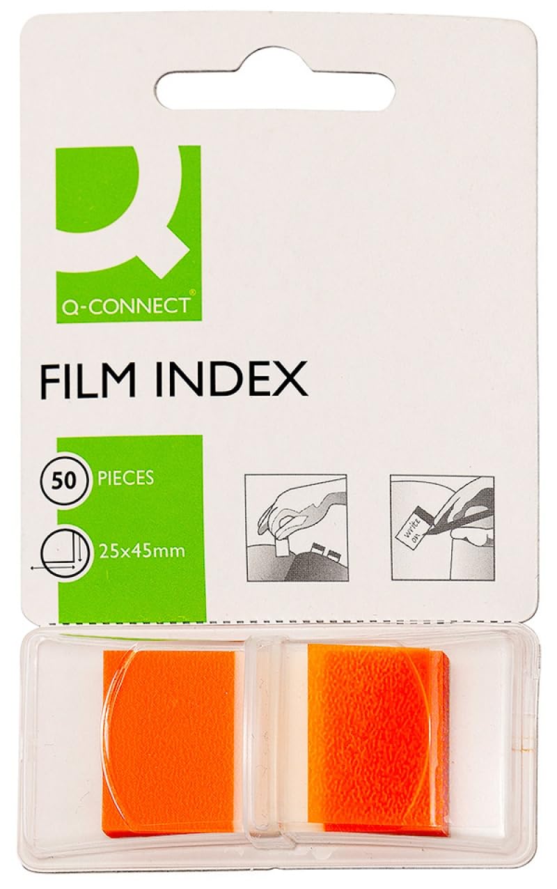 Filing Index Tabs Q-CONNECT PP 25,4x43,7mm 50 Sheets Orange/Paper and Labels/Type-Standard/Shape-Standard/Material-PP/Colour-Orange/Dimensions (mm)-25,4x43,7