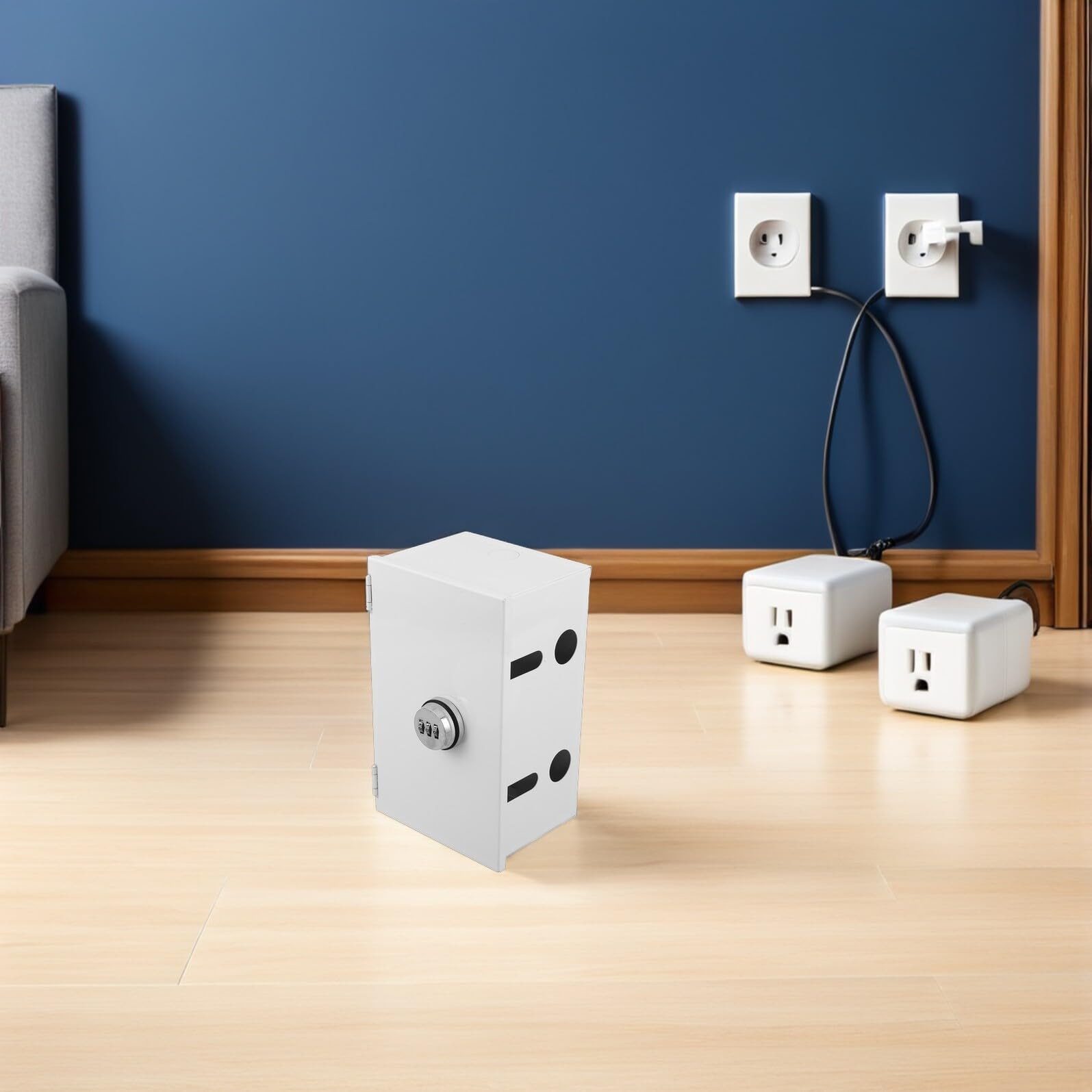 Edelstahl Steckdosenschutzbox mit Zahlenschloss Diebstahlsichere Steckdosenabdeckung für Wandsteckdose Wetterfest und Staubdicht Schutzbox für Elektroverteilerkasten im Innen