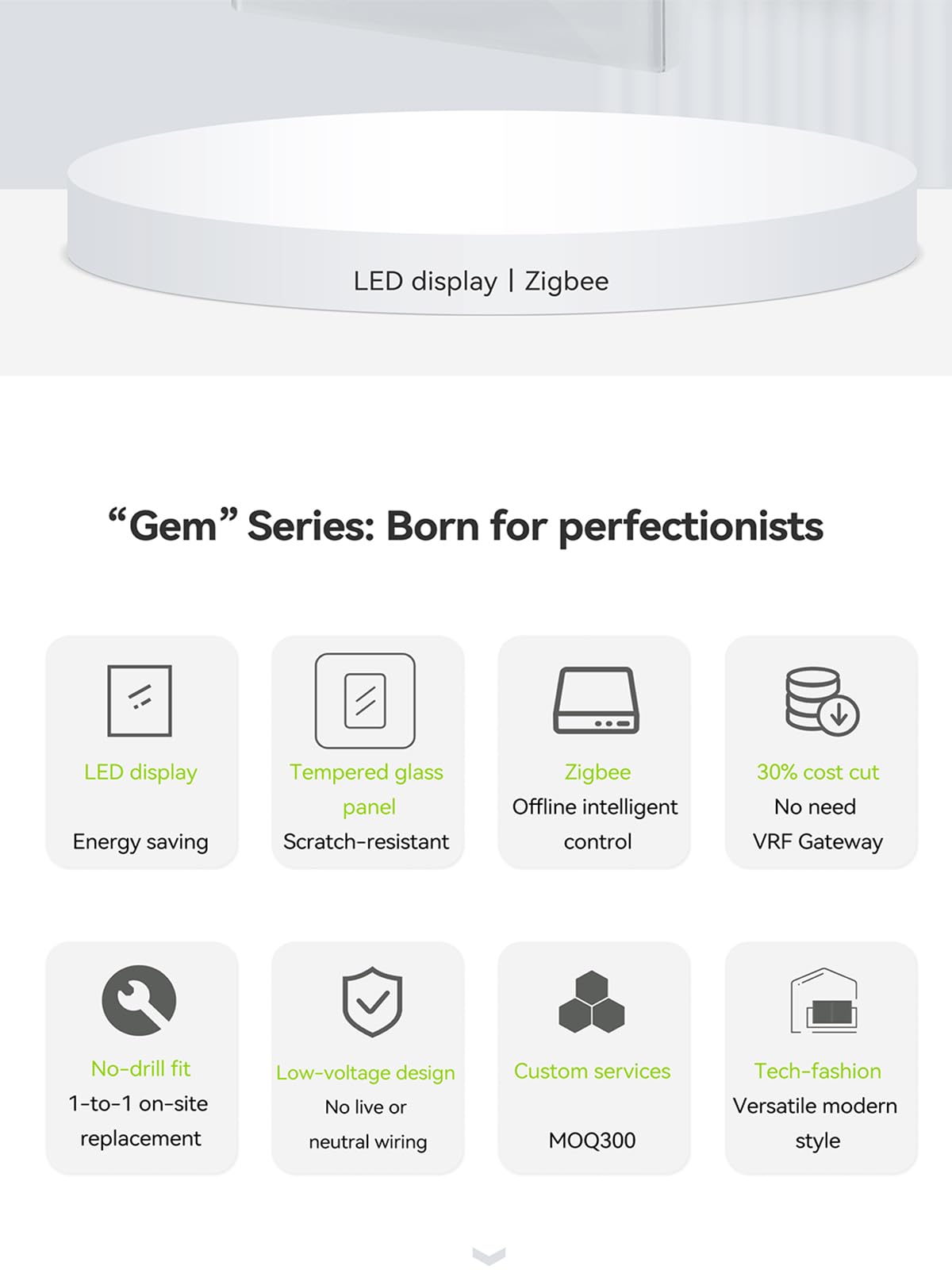 Termostato Inteligente para Aire Acondicionado VRF - Pantalla Táctil LED, Compatible con Alexa/Google Home, 4 Modos (Frío/Calor/Ventilación/Deshumidificación), Requiere Hub Zigbee