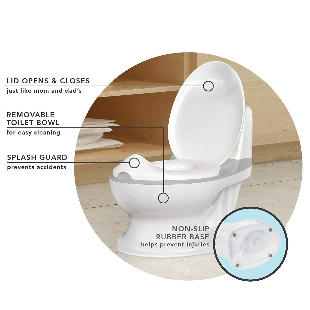Nuby Dr. Talbot's - My Real Potty - Kinder Töpfchen mit Spülgeräusch - Toilettentrainer für Kinder - mit echtem Sound und Batterien sind im Lieferumfang enthalten - Toilette Grau und Weiß - 18+ Monate