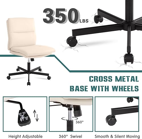 Miniatura 6 de LUCKWIND Silla de escritorio de oficina sin brazos con ruedas, silla de trabajo giratoria cruzada con espalda media, silla de tocador acolchada de