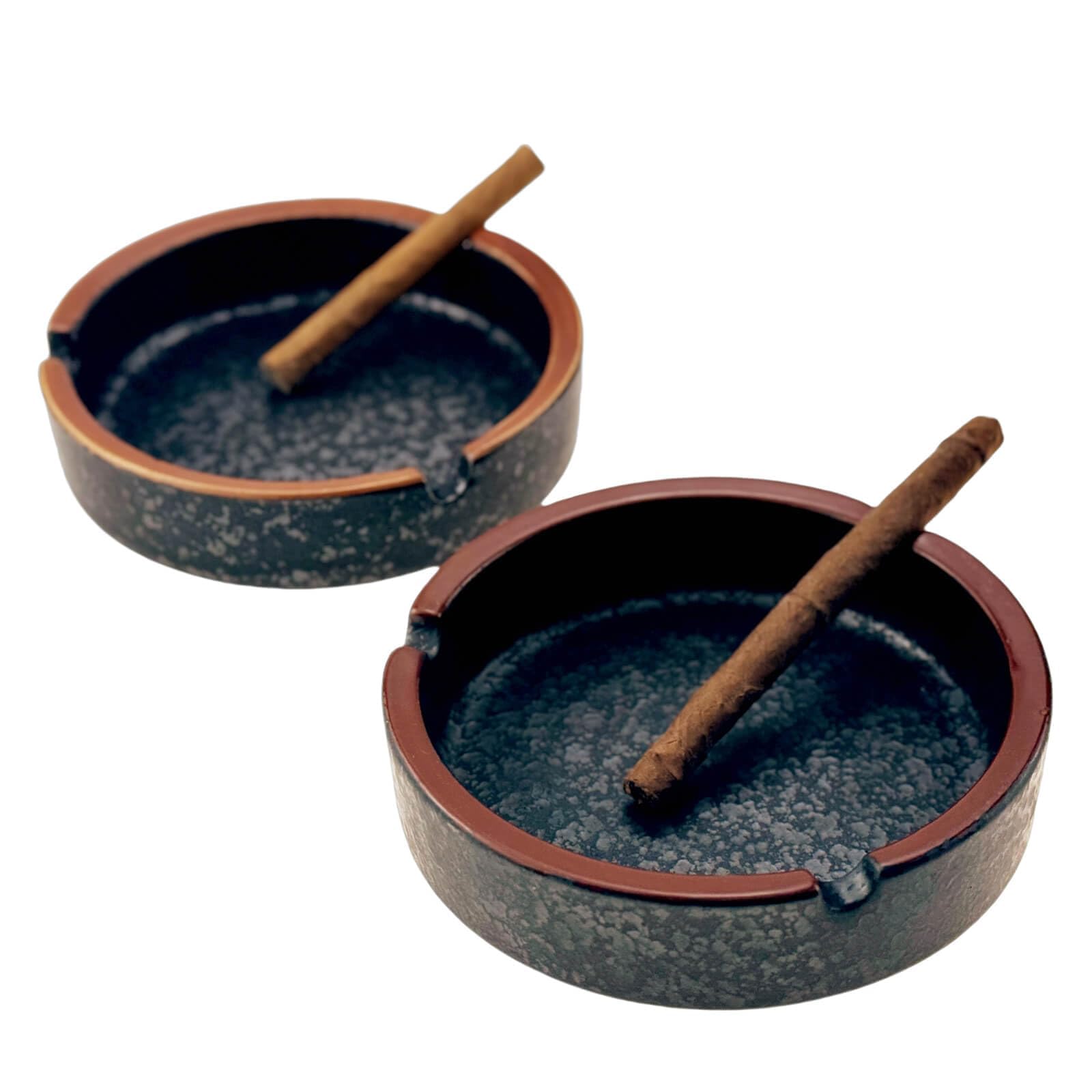 OUSACE Ceramic Ashtray Stylish Indoor & Outdoor Cigarette Ashtray for Home, Coffee Bars, and Patios，Lava Dazzling Black (Medium Size)(2PCS)