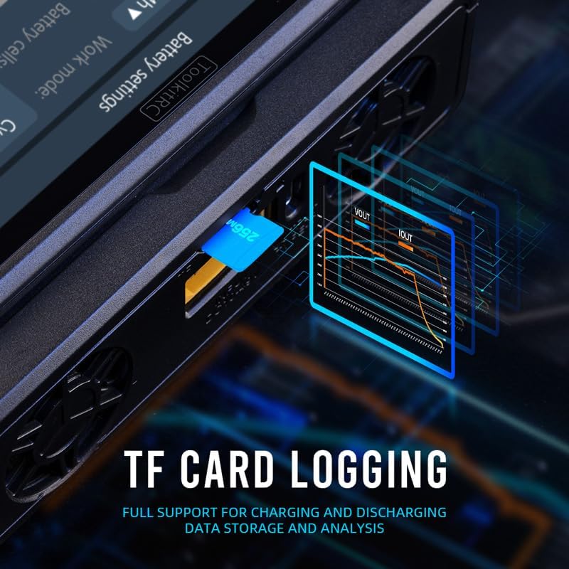 ToolkitRC M8D Charger with a TF card inserted for data logging and analysis.
